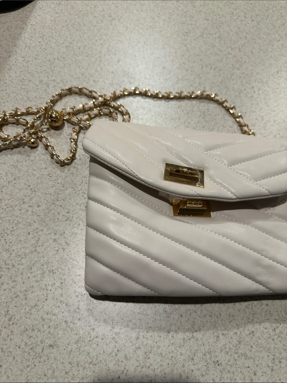 Cream Quilted Crossbody with Gold Chain Strap